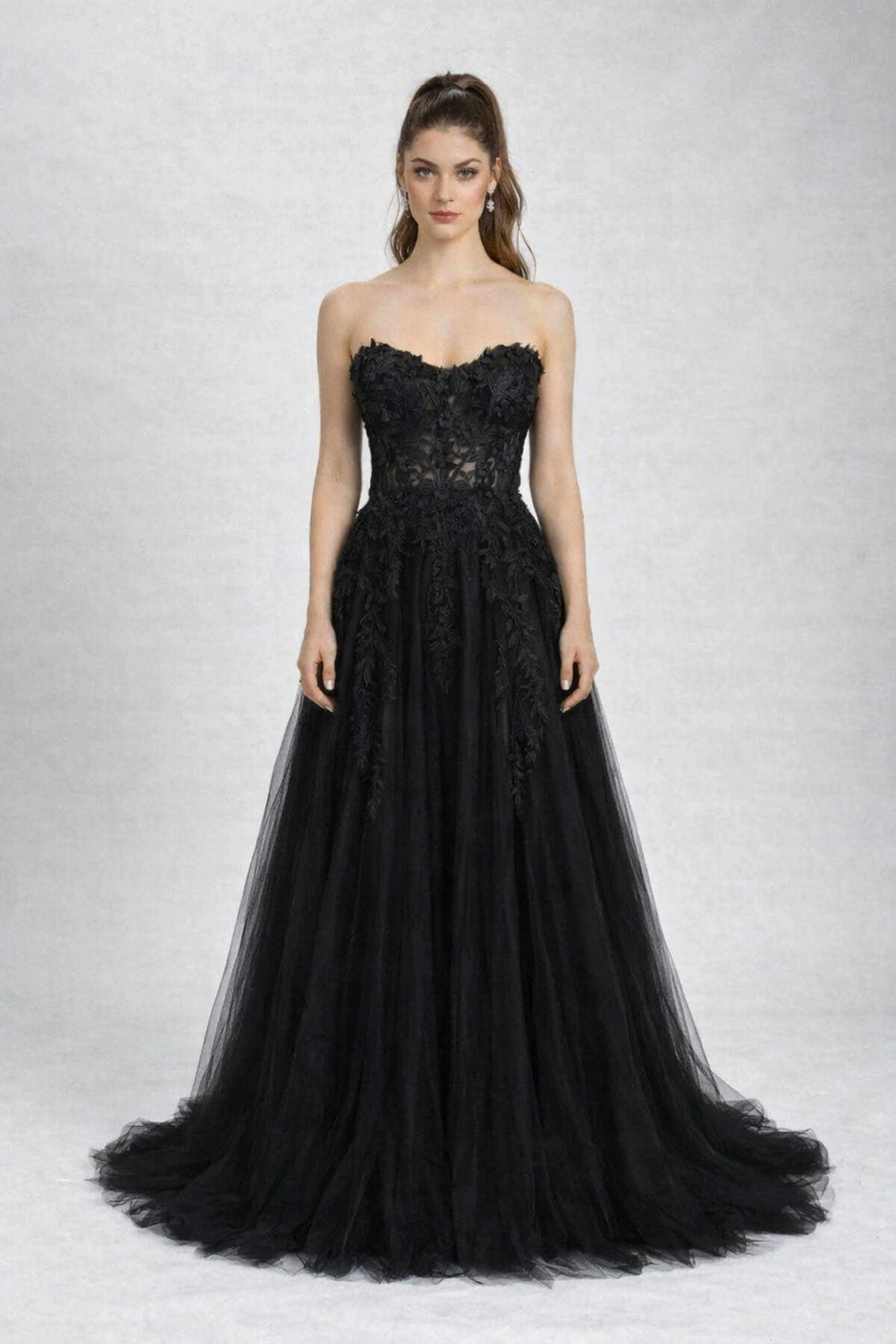 Jessica Stuart Black YLONA Corset Top Tulle Dress Jessica Stuart Black YLONA Corset Top Tulle Dress