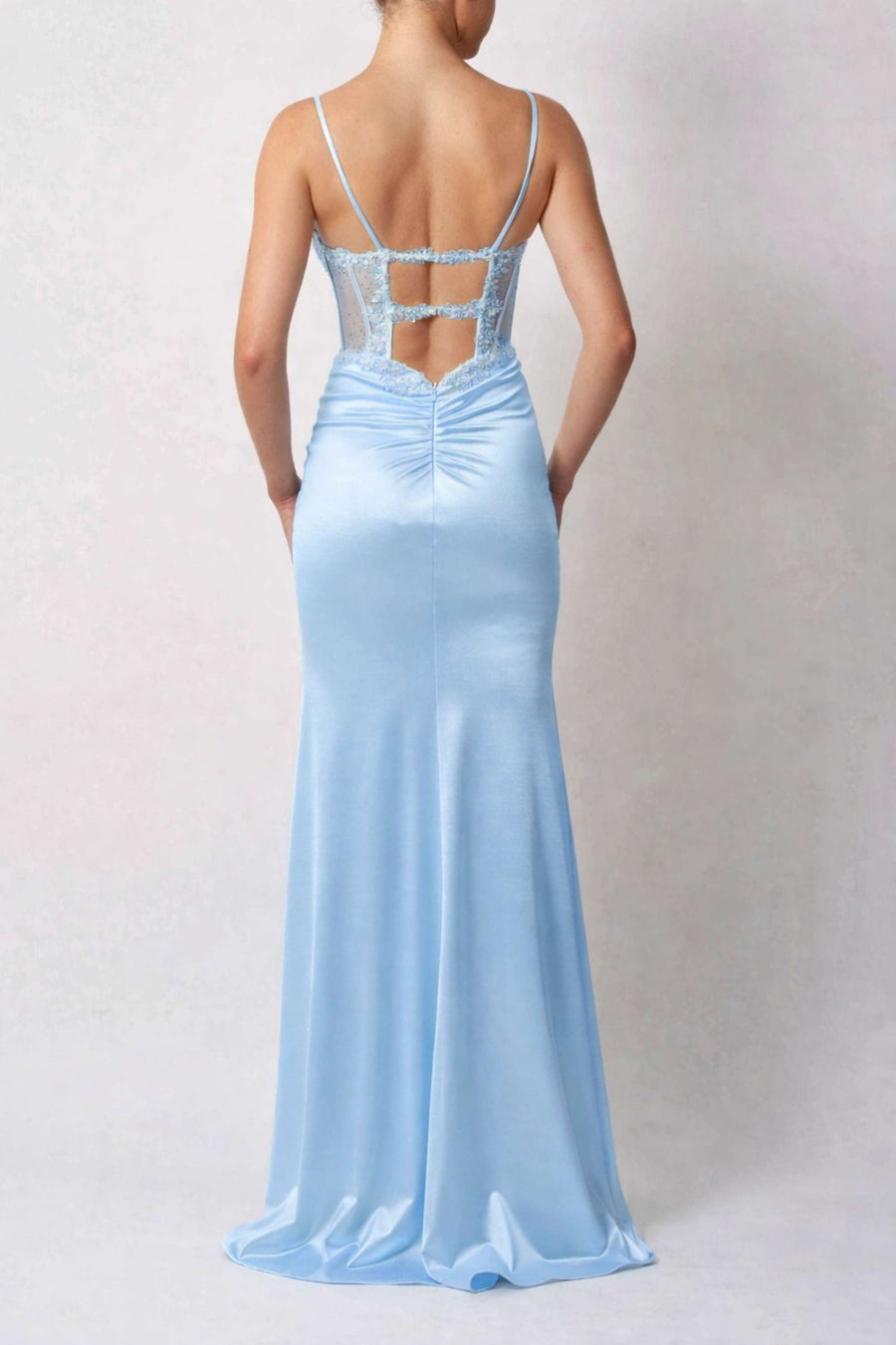 Elegant Baby Blue Corset Prom Dress Mascara MC11522