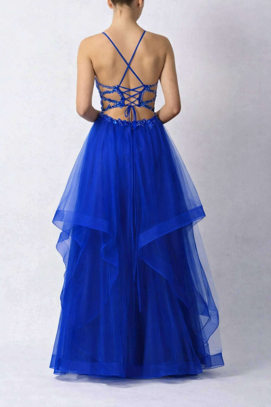 Mascara MC11519 Royal Blue Prom Dress - Tie Back | Lace, Tulle