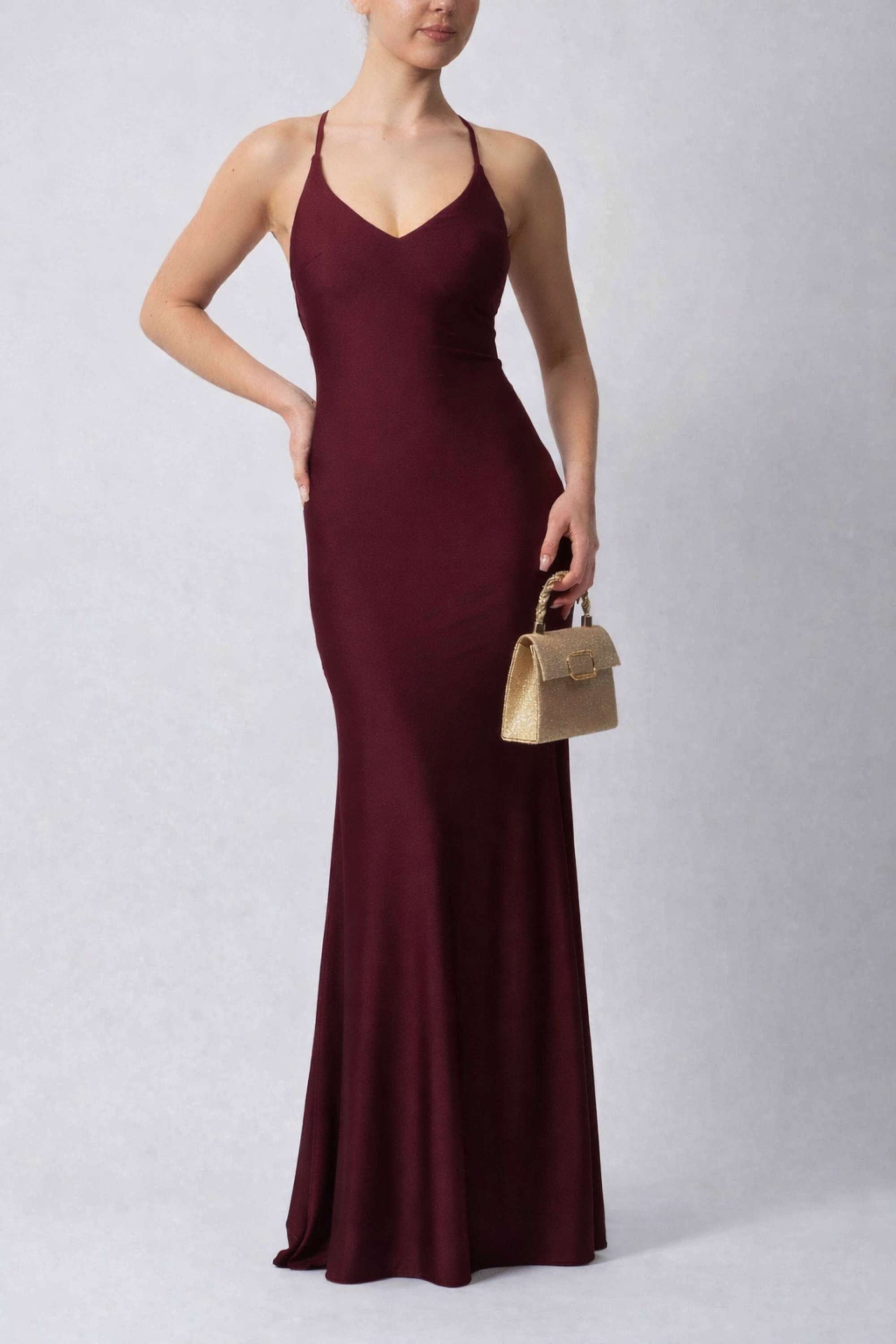 Mascara Wine Backless Prom Dress - Tie Bra Chic