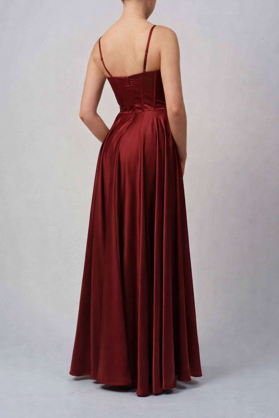 Burgundy Satin Corset Prom Dress - Airforce Style | Chic Fit Burgundy Satin Corset Prom Dress - Airforce Style | Chic Fit