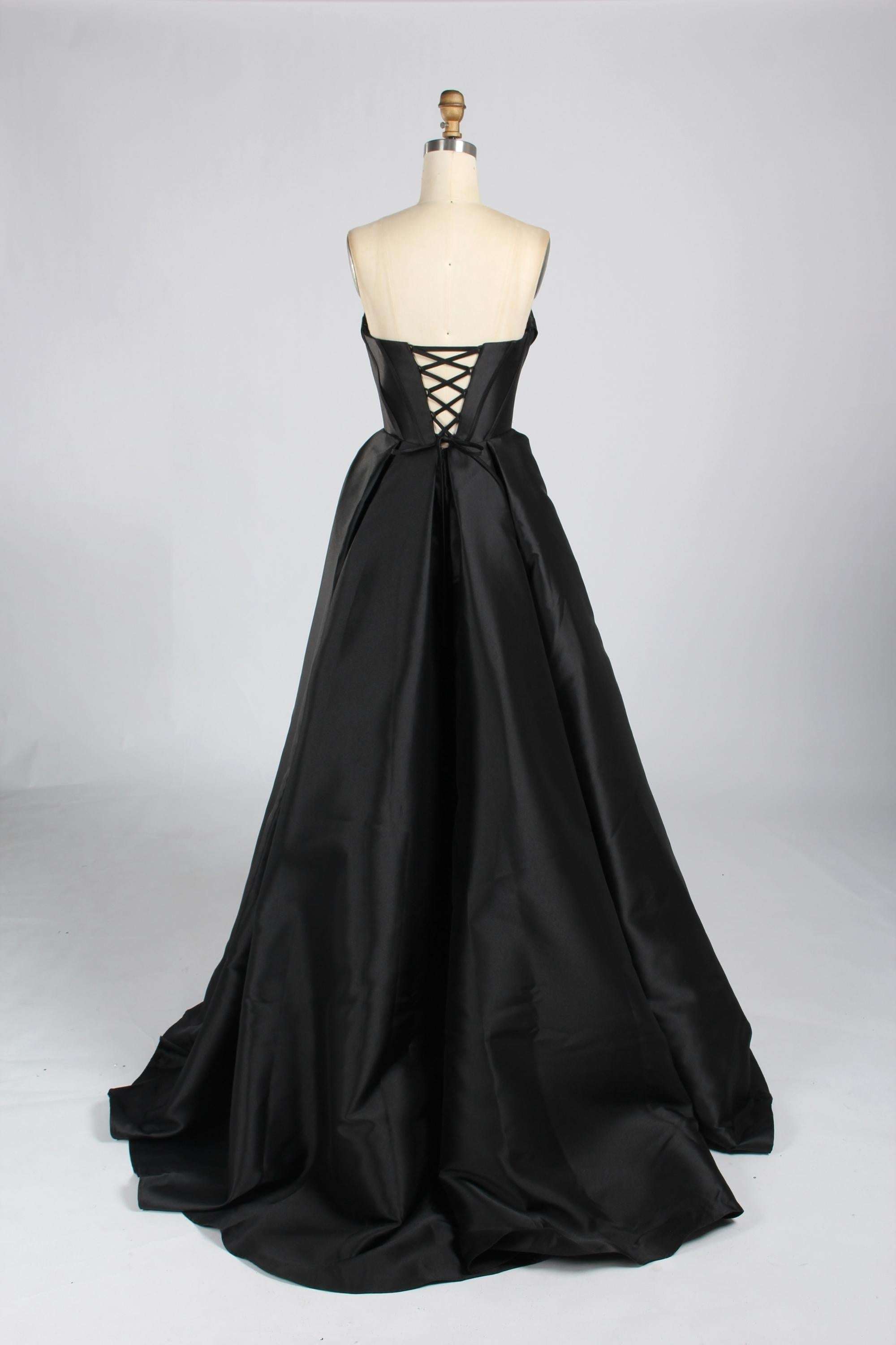 Black Satin Strapless Prom Gown