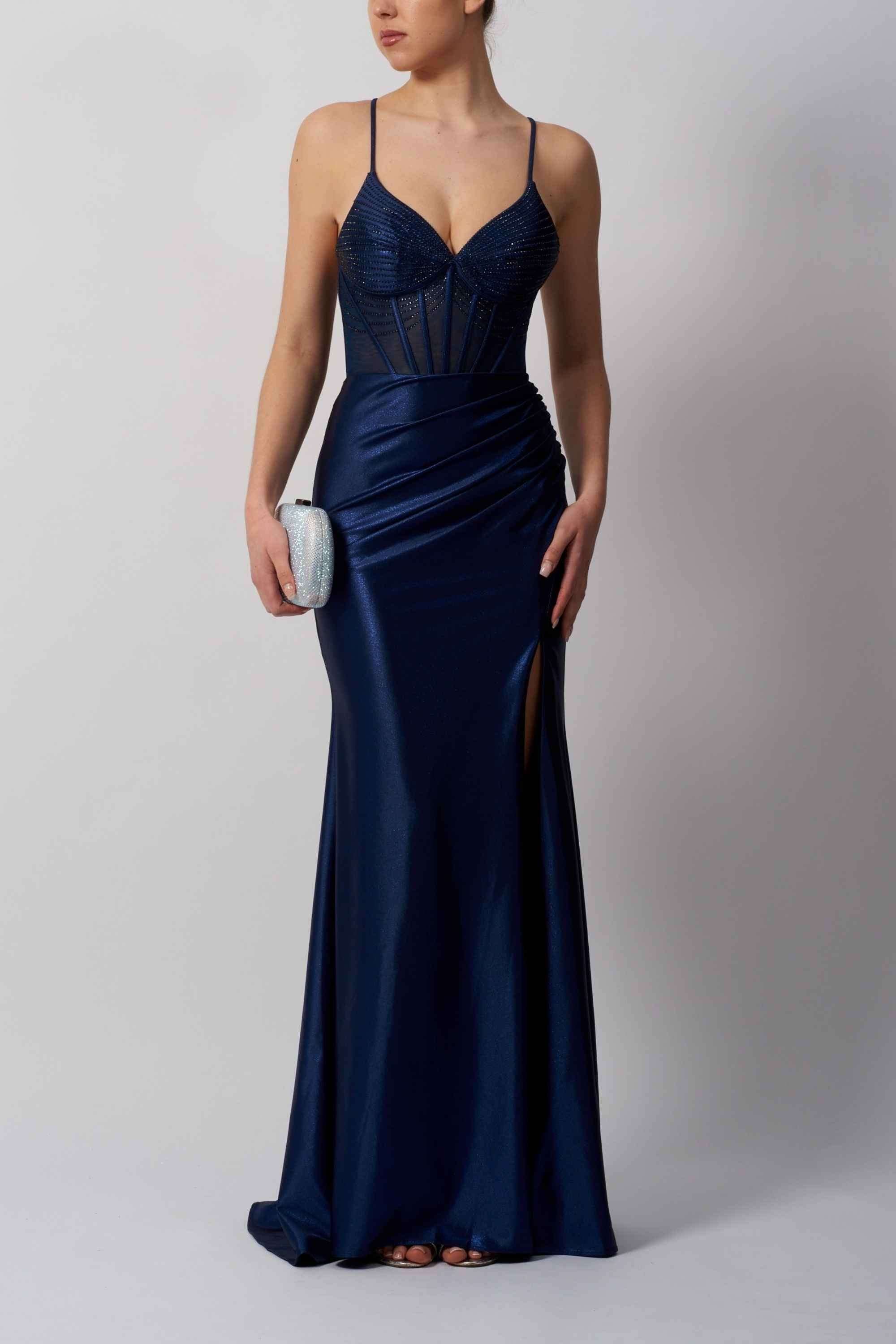 mascara navy prom dress Navy Tie Bra Prom Dress - Backless Comfort
