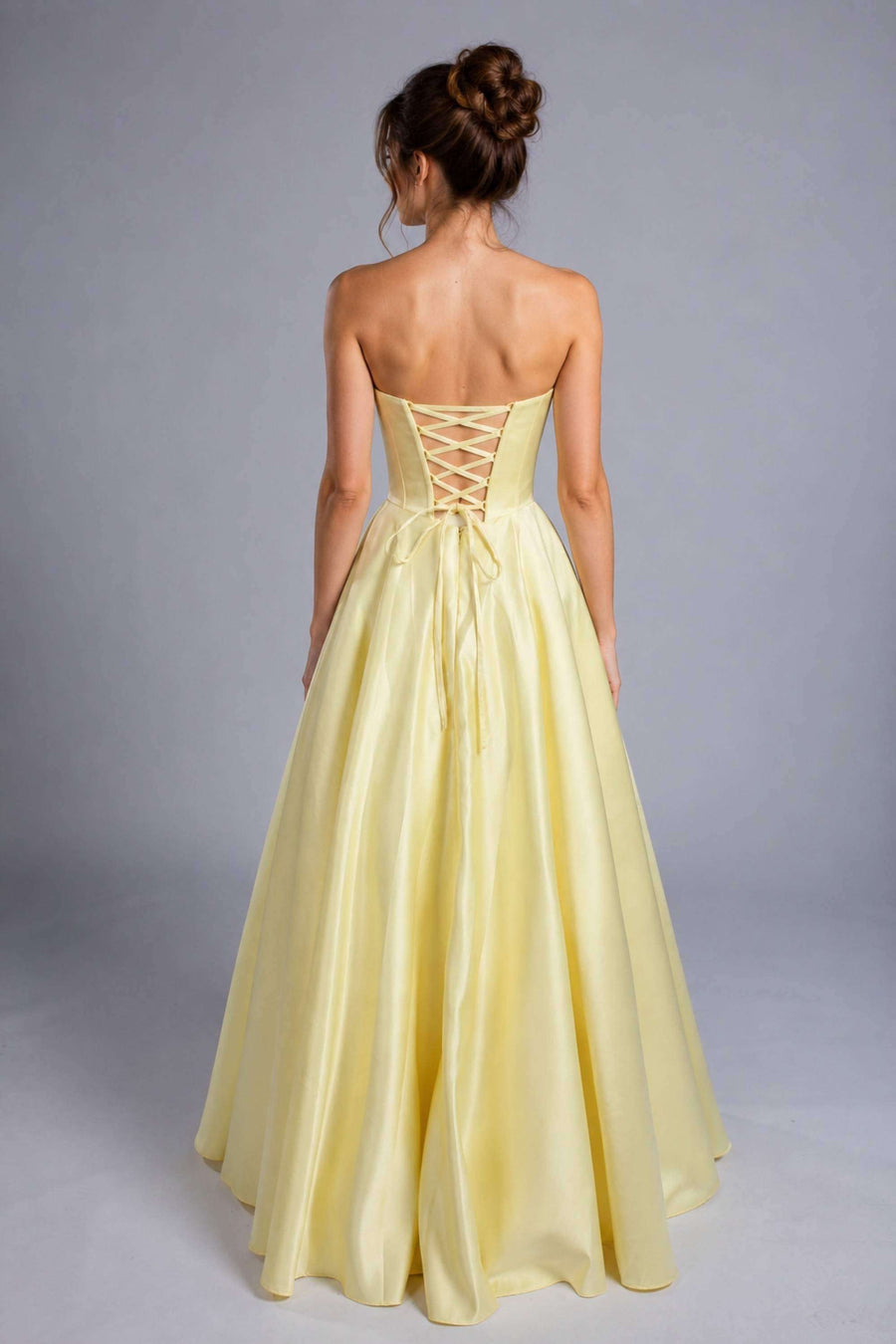 Lilly Yellow Satin Prom Gown