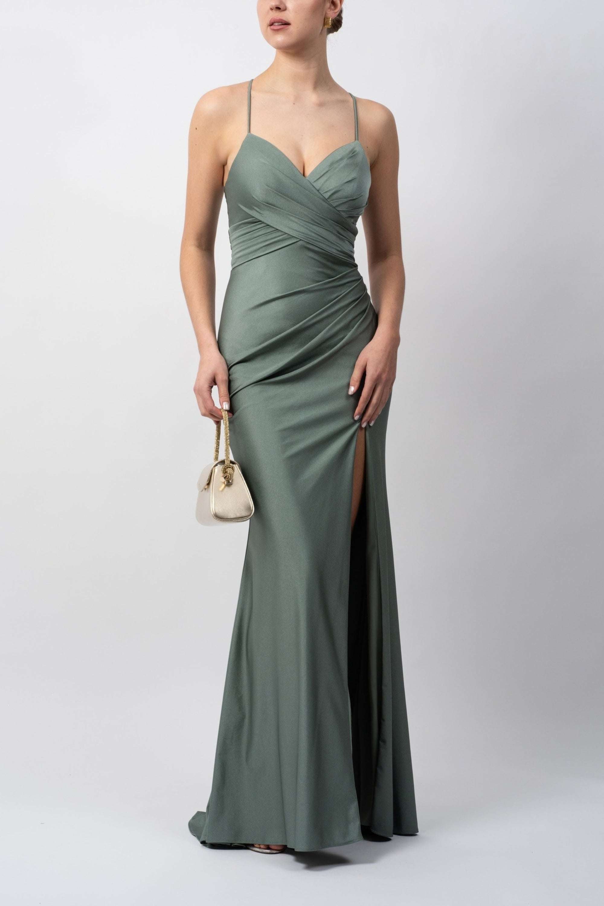 moss green formal dress Off-the-Shoulder Chiffon A-Line Long Bridesmaid Dress in Moss Green, Moss Green / 20 main image 1
