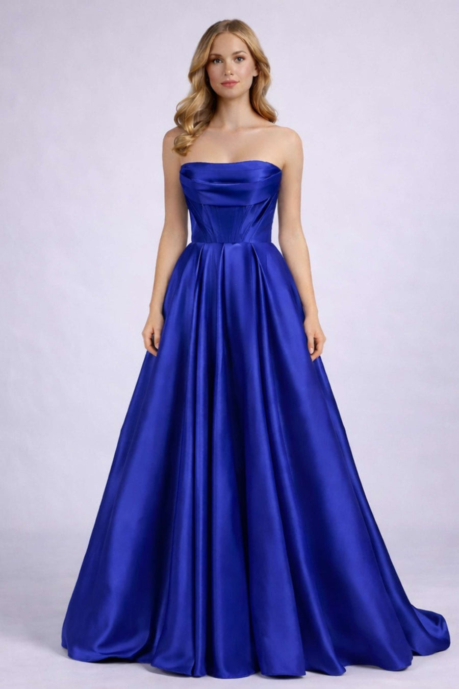 Carmen Royal Blue Long Satin Ball Gown with Pockets Carmen Royal Blue Long Satin Ball Gown with Pockets