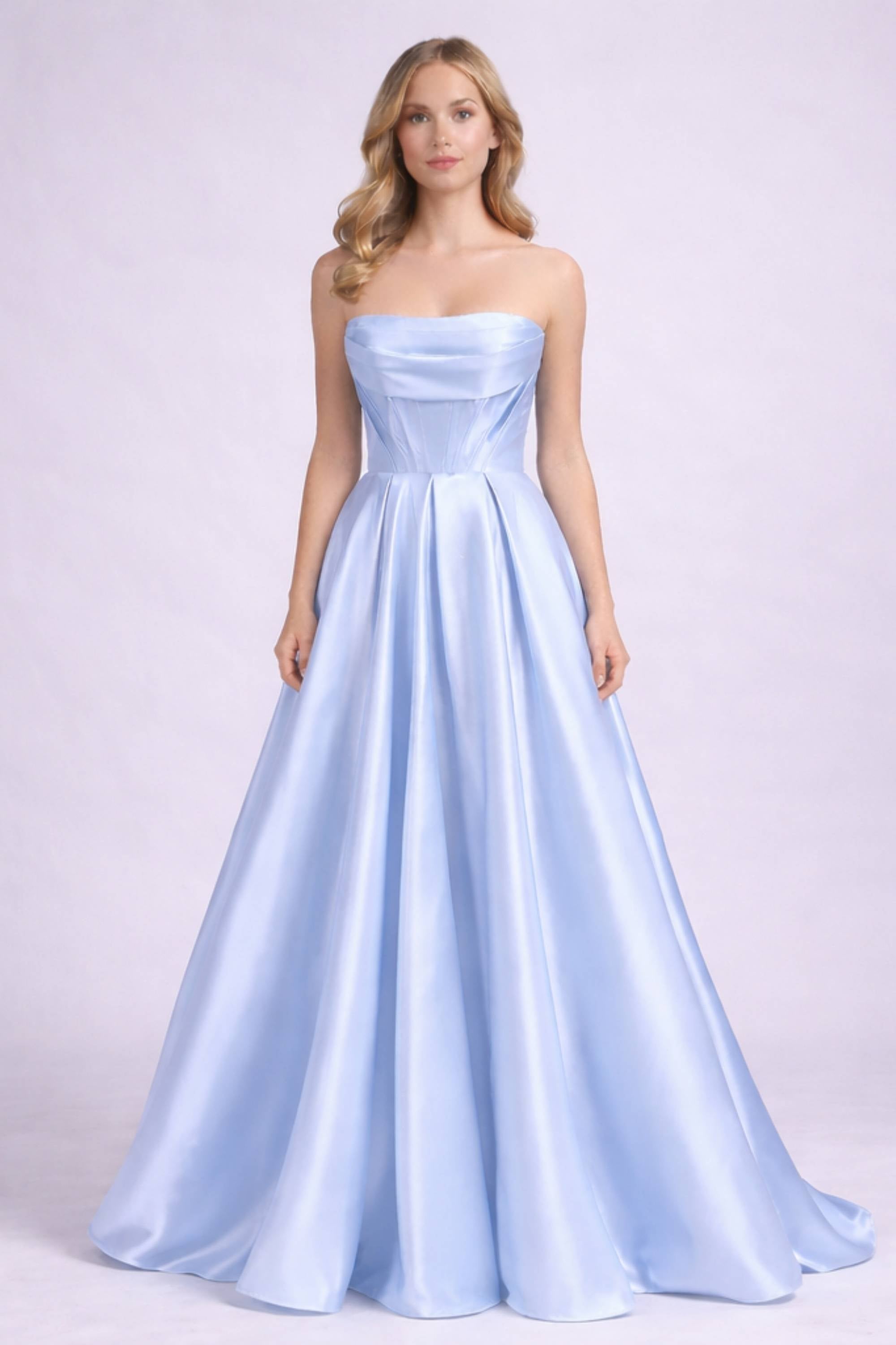 Carmen Satin Ball Gown - Light Blue Satin Carmen Satin Ball Gown - Light Blue Satin