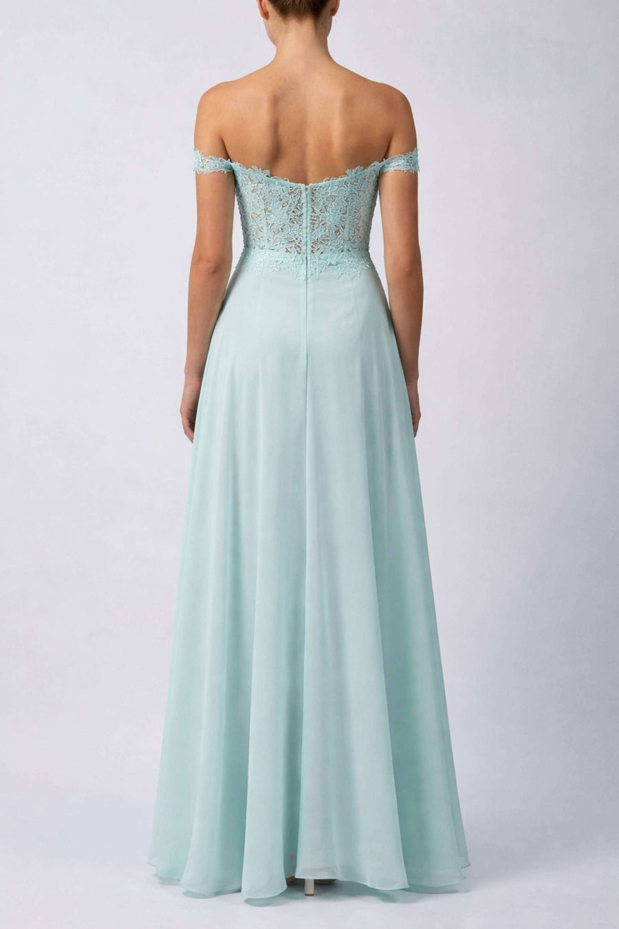 mint green bardot dress Mascara MC119311 Chiffon - Mint Bardot Prom Dress