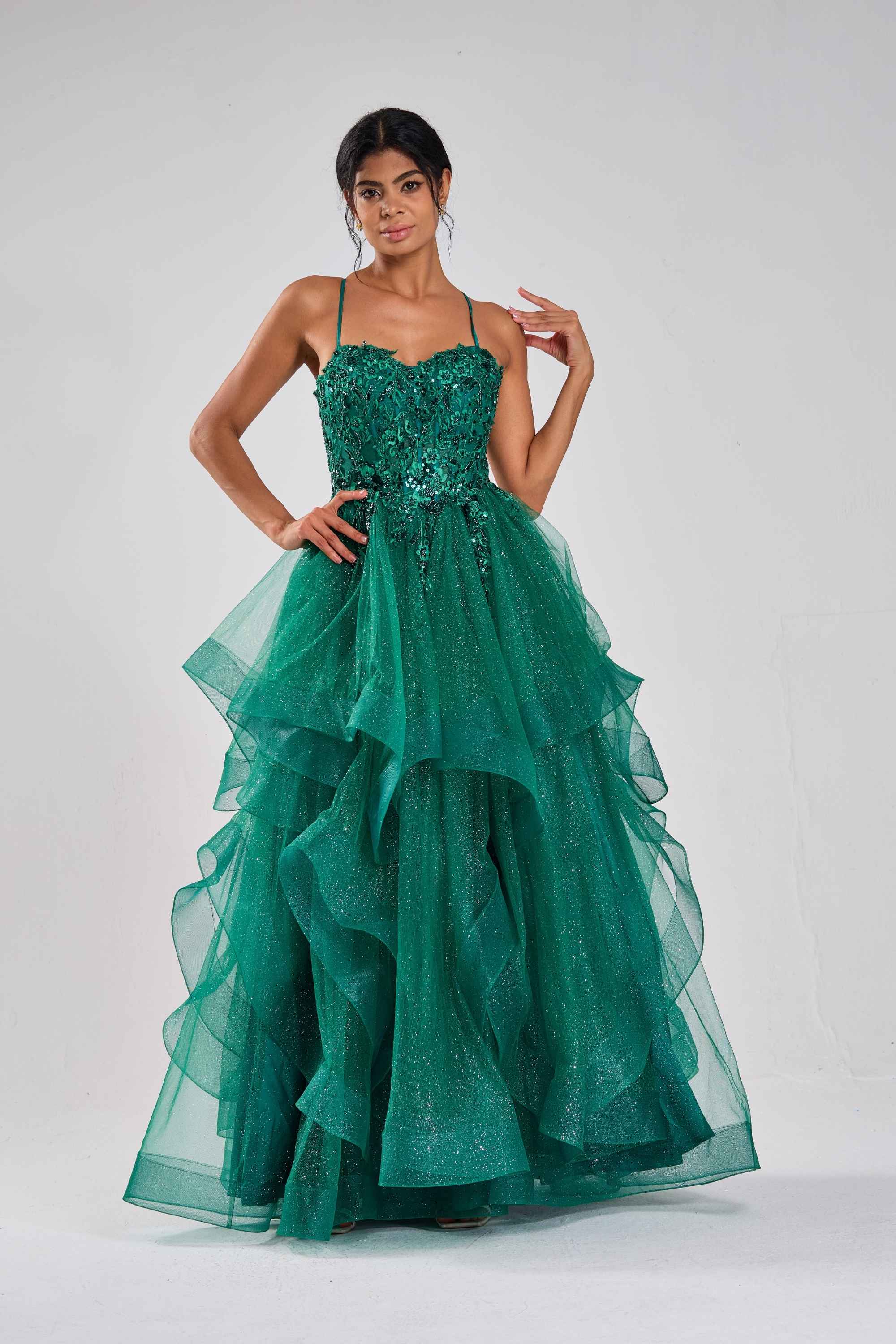 Jessica Stuart Hailey Green Ball Gown for Quinceaneras & Proms Green / UK12