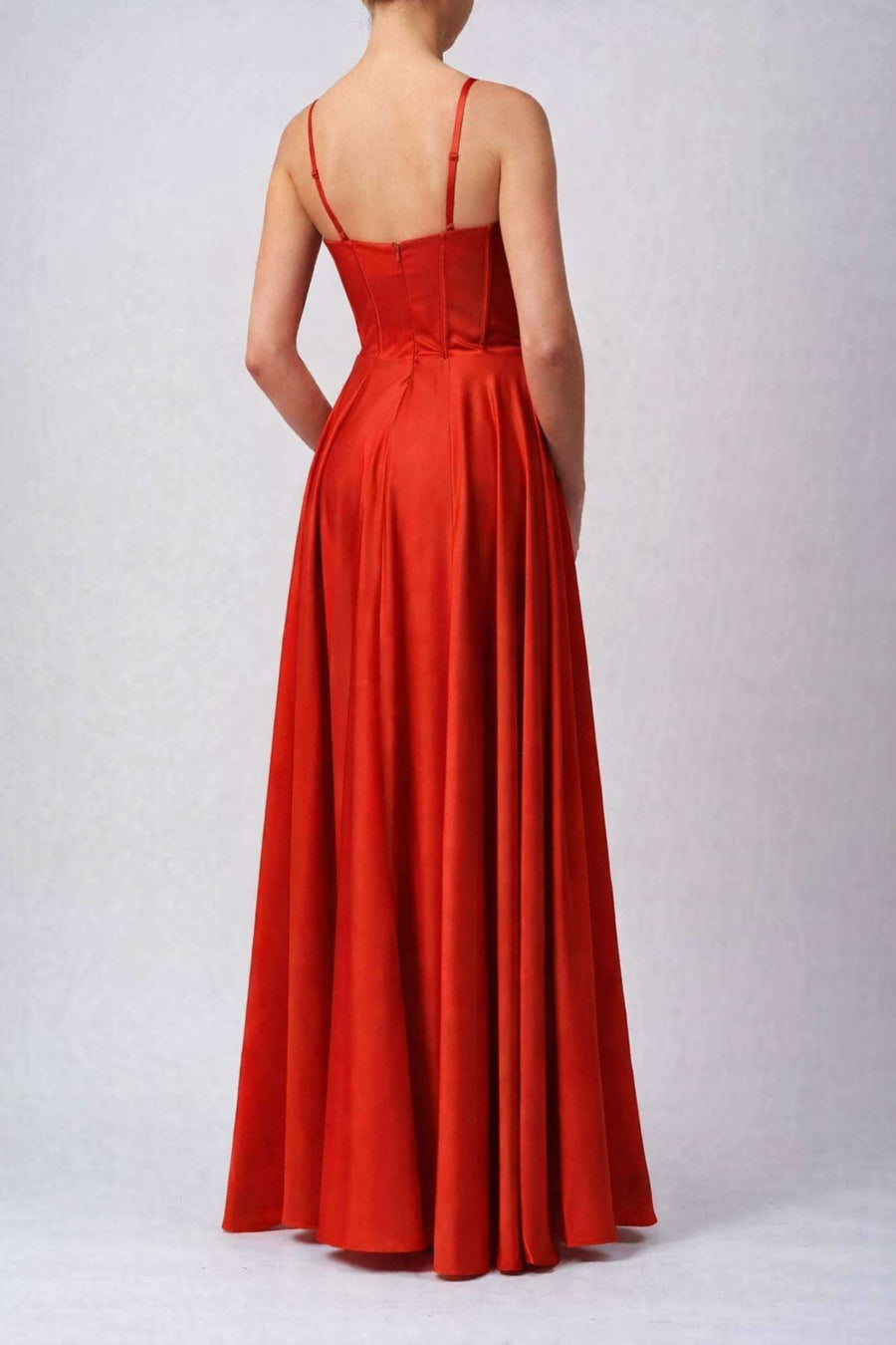 Mascara MC12314 - Red Satin Corset Prom Dress | Thigh-high slit Mascara MC12314 - Red Satin Corset Prom Dress | Thigh-high slit