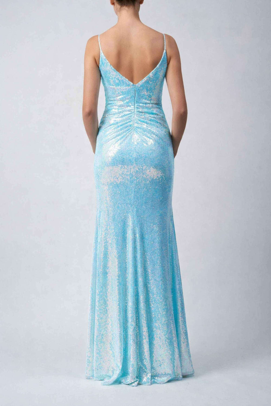 Ice Blue Prom Dress - Sequin Corset Style | V-neck, Leg Split Ice Blue Prom Dress - Sequin Corset Style | V-neck, Leg Split