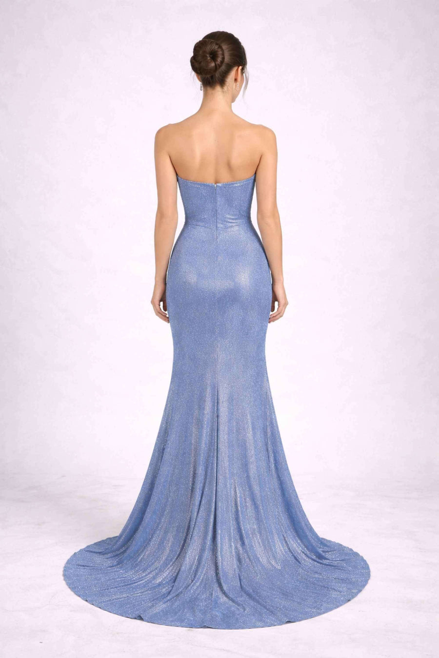 Luna Dusty Blue Strapless Glitter Dress Jessica Stuart