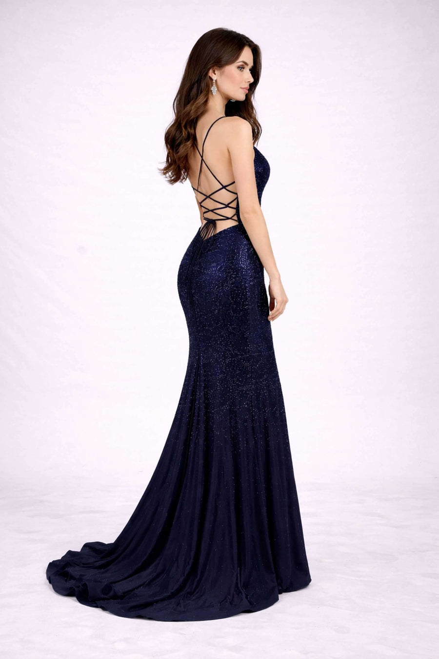 Poppy - Navy Rhinestone Long Prom Dress - Jessica Stuart Poppy - Navy Rhinestone Long Prom Dress - Jessica Stuart