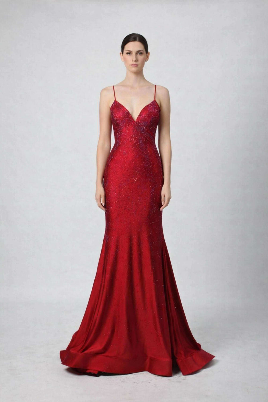 Poppy Red Rhinestone Long Prom Dress - Jessica Stuart Poppy Red Rhinestone Long Prom Dress - Jessica Stuart