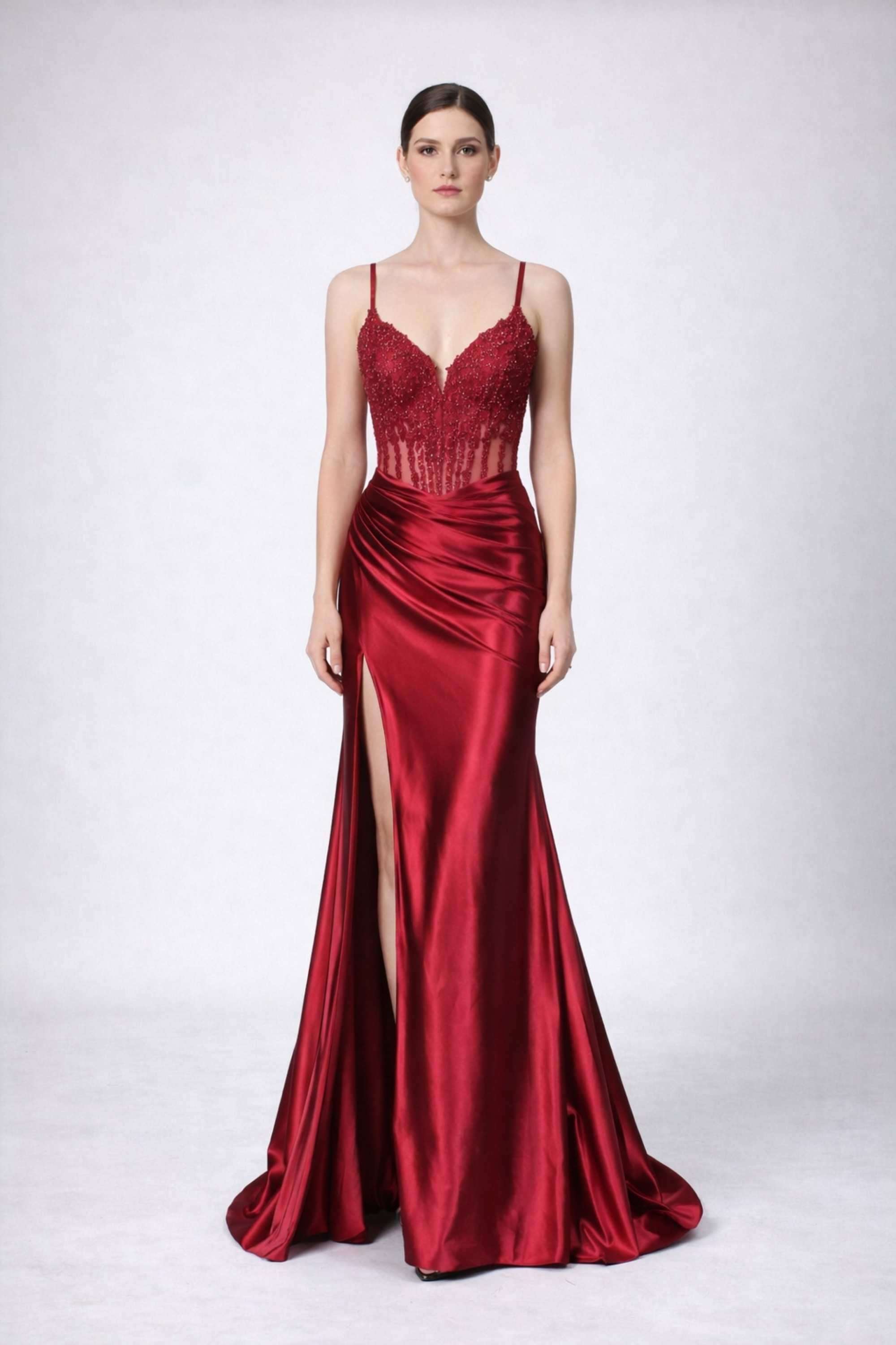 Jessica Stuart Blake Wine Corset Satin Dress