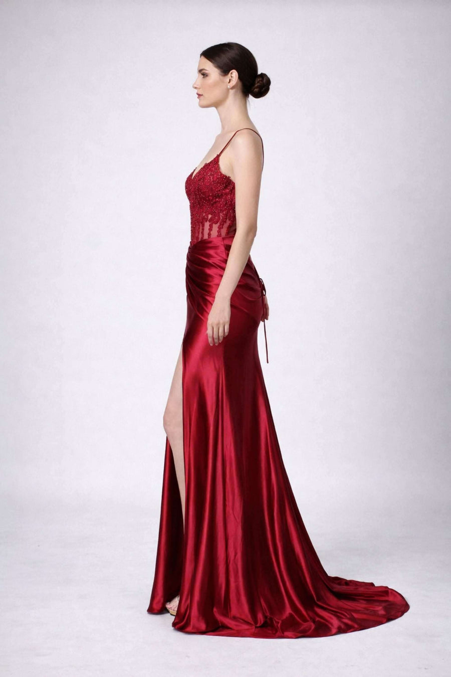 Jessica Stuart Blake Wine Corset Satin Dress | Cargo Clothing