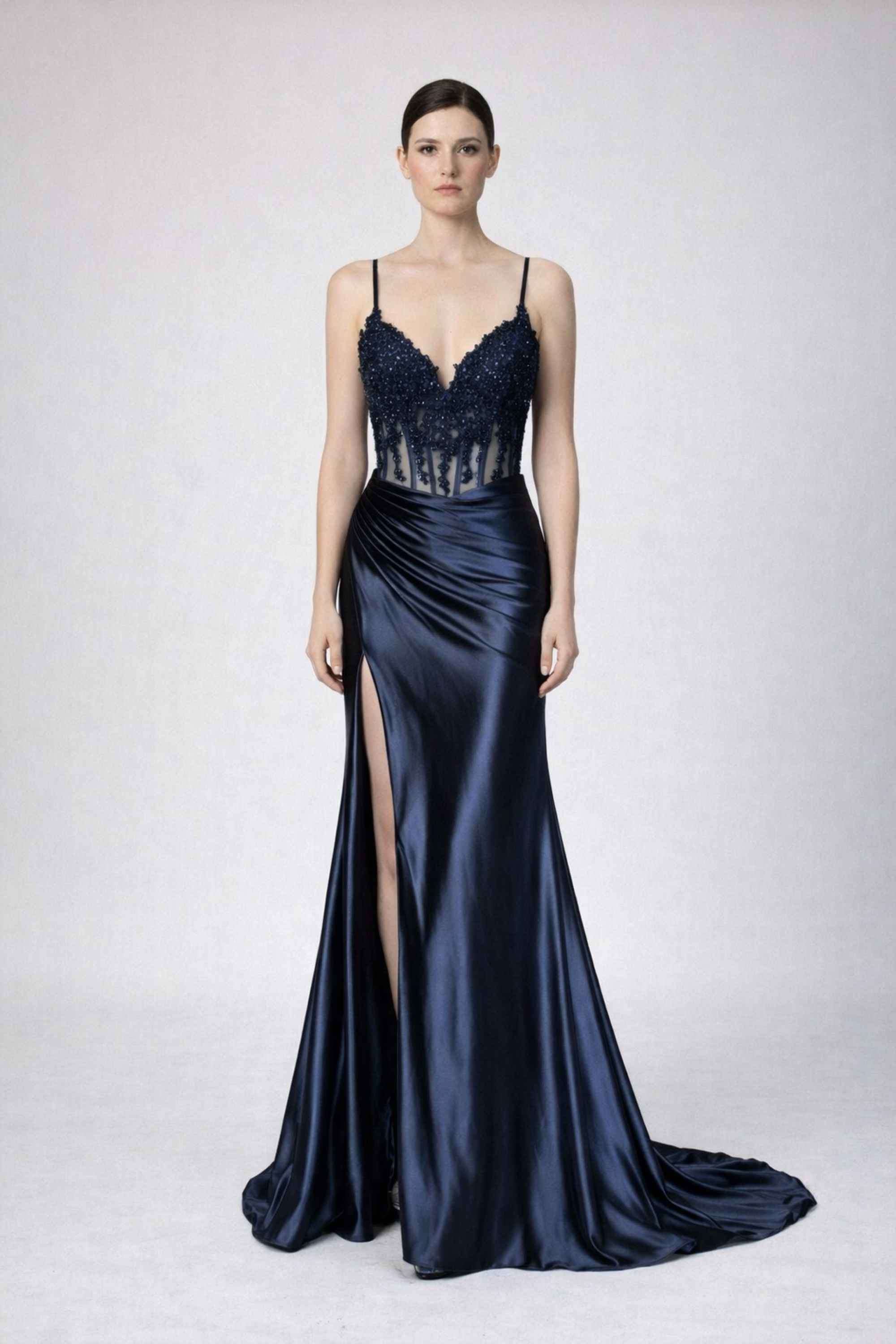 Jessica Stuart Blake Navy Corset Satin Prom Dress | Cargo Clothing Jessica Stuart Blake Navy Corset Satin Prom Dress | Cargo Clothing
