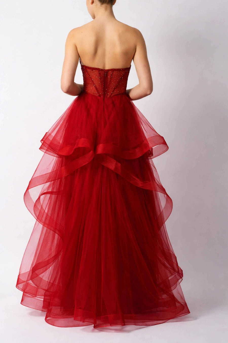 Mascara London MC29514 Strapless Red Tulle Prom Dress Mascara London MC29514 Strapless Red Tulle Prom Dress