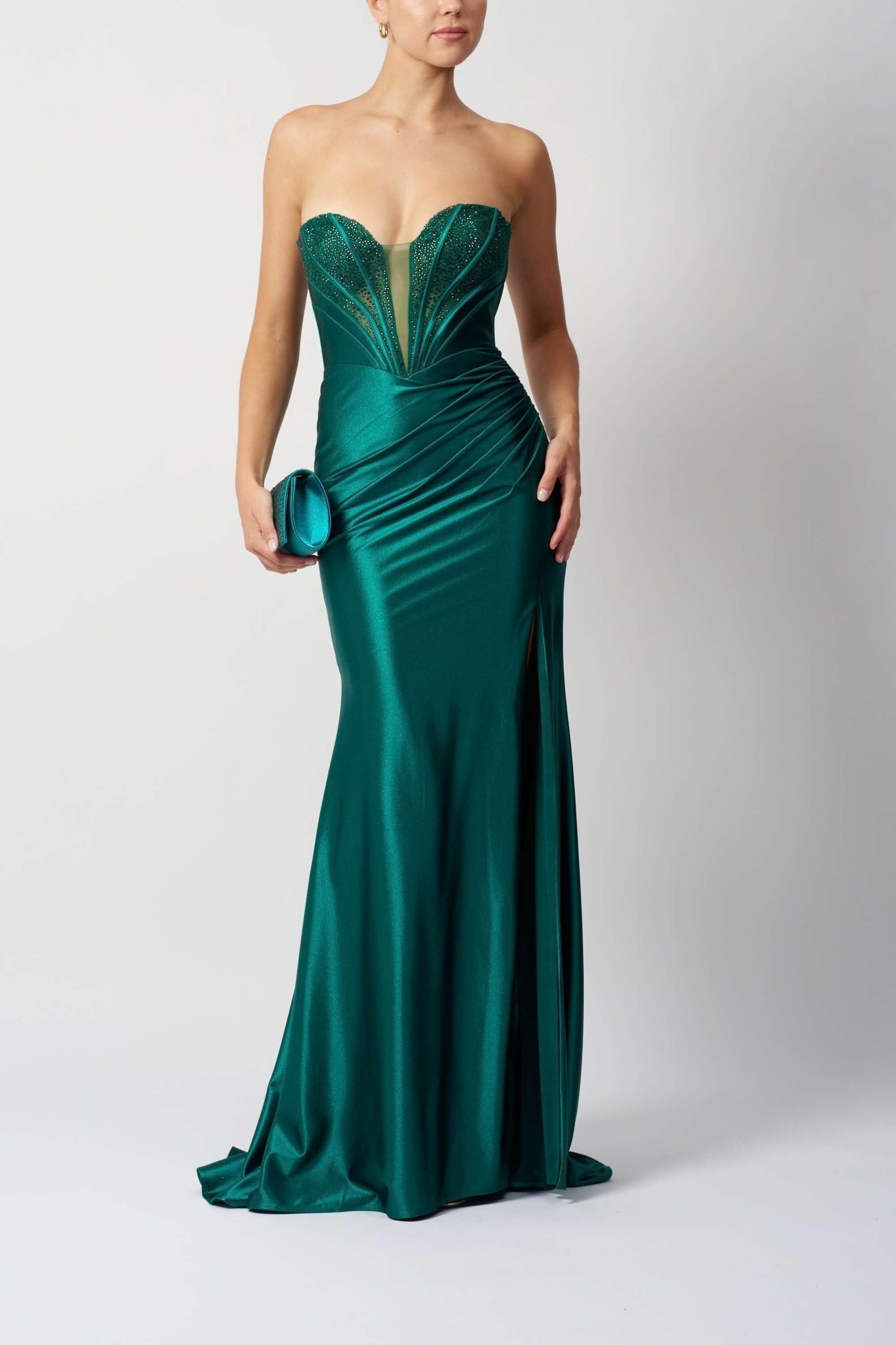 forest green strapless dress Plunge Prom green strapless mini dress
