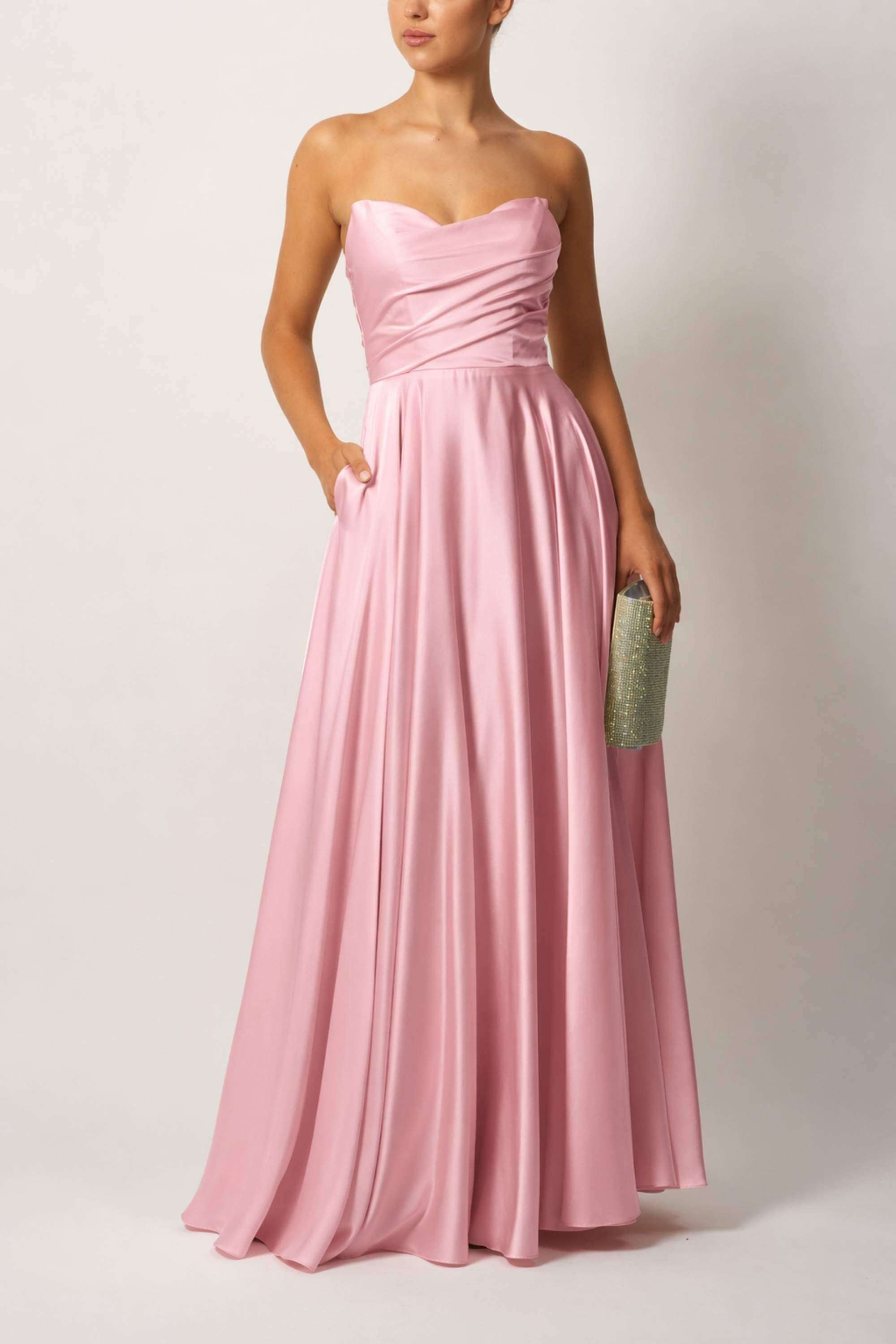 Mascara MC12522 Pink Pleated Bust Satin Dress