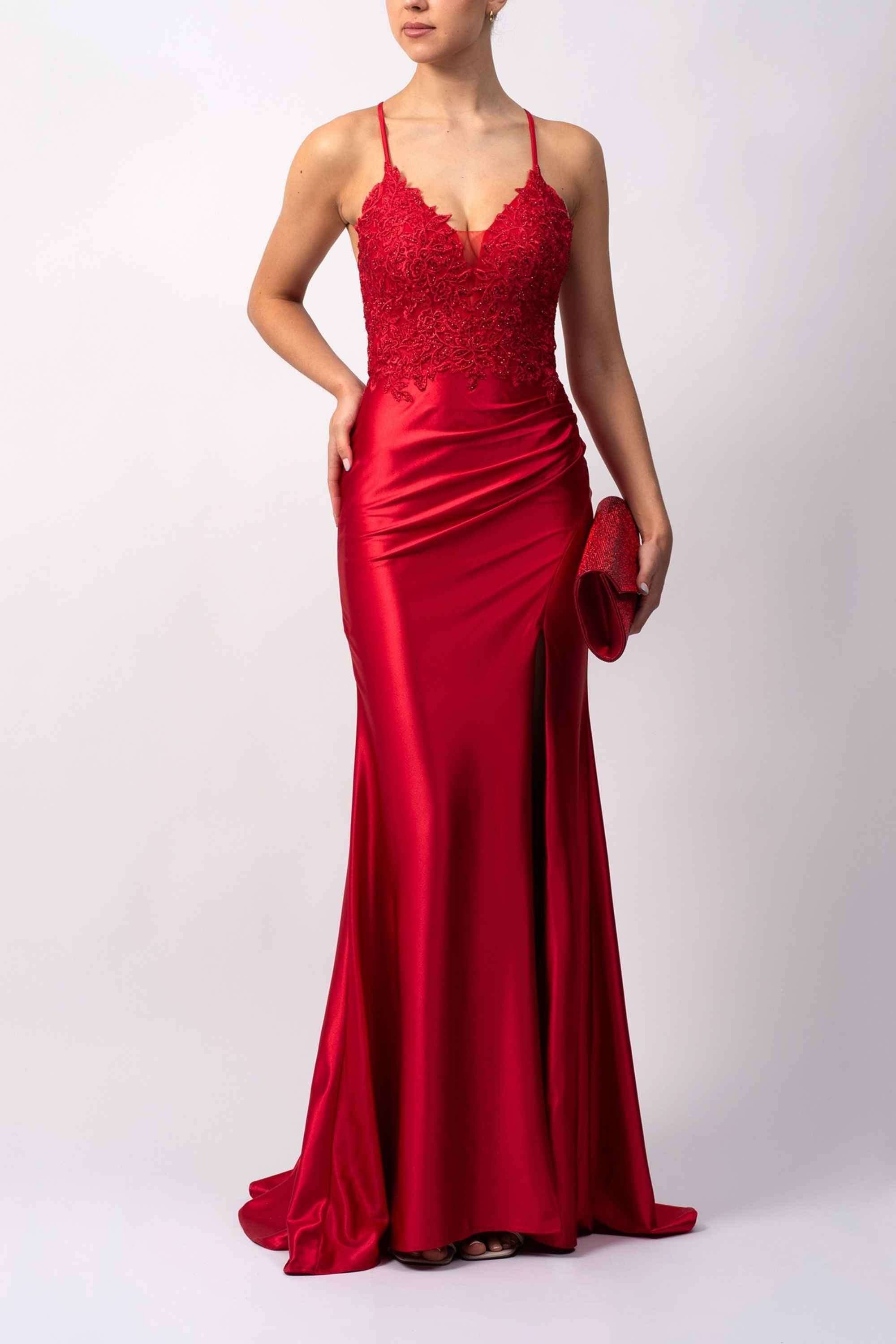 strapless open back dress Mascara MC12314 - Red Satin Corset Prom Dress main image 0