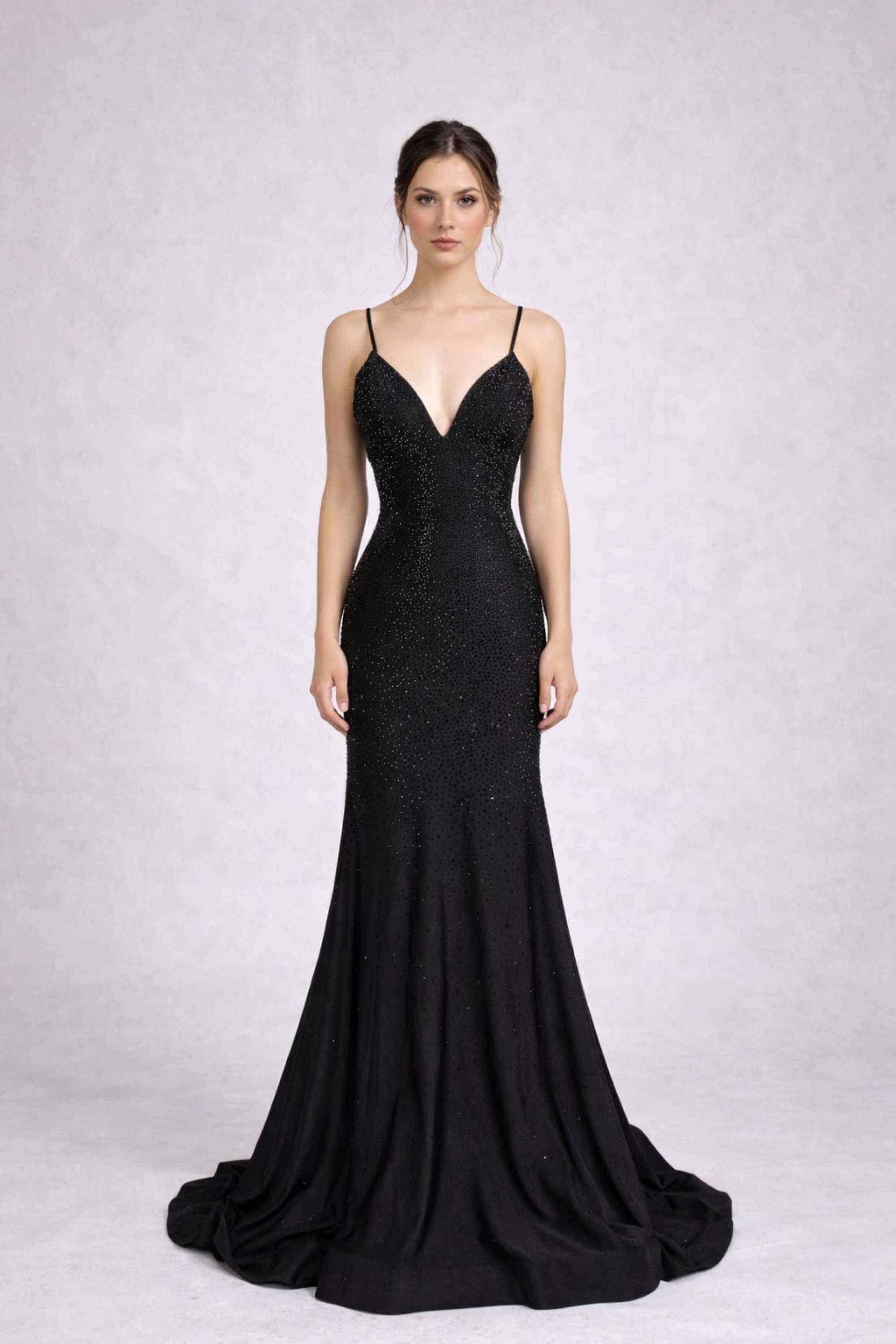 Poppy Black Rhinestone Long Prom Gown - Elegant Evening Wear