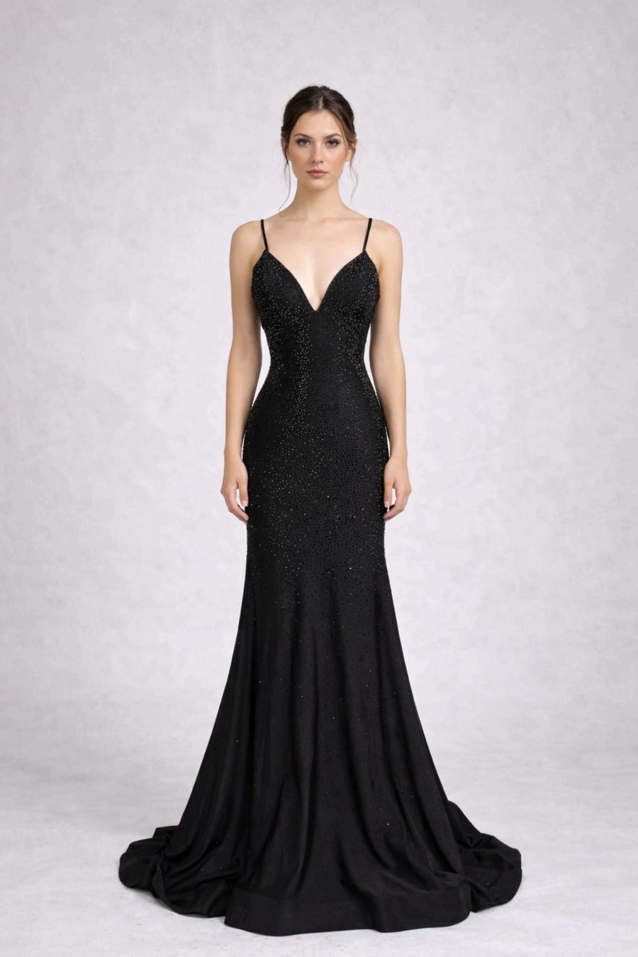 Poppy Black Rhinestone Long Prom Gown - Elegant Evening Wear | Fitted Poppy Black Rhinestone Long Prom Gown - Elegant Evening Wear | Fitted