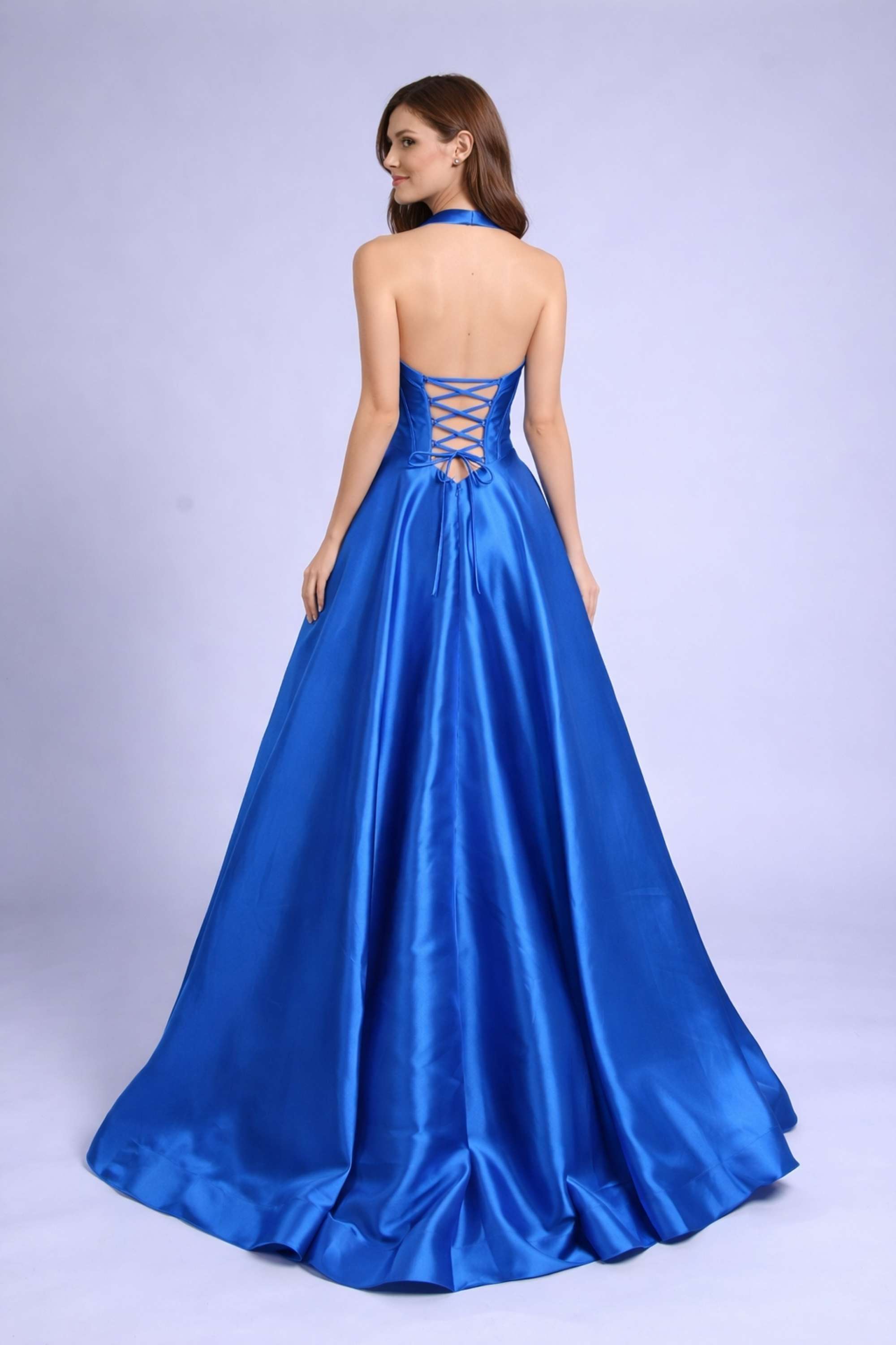 Jessica Stuart Bonnie Royal Blue Mikado Prom Ballgown | Halter neck