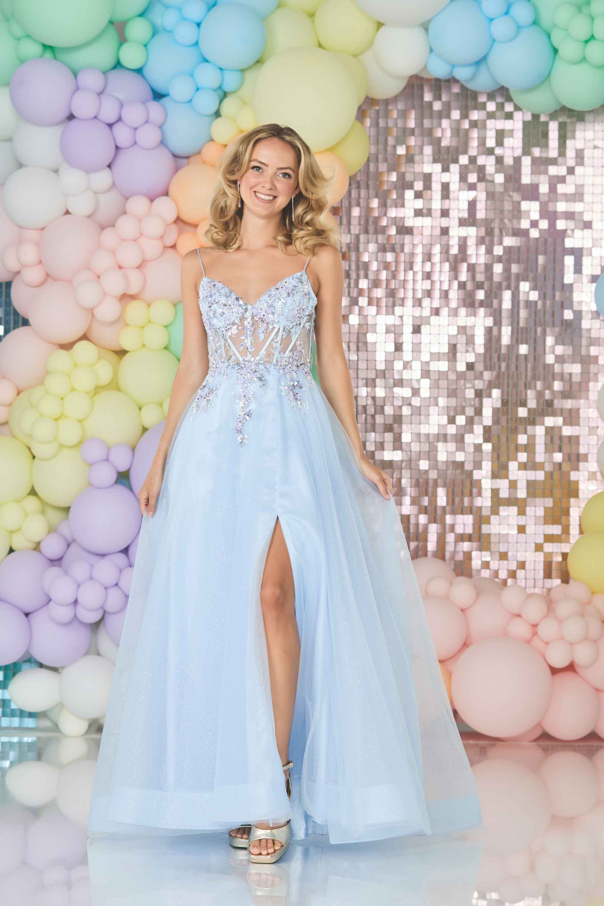 tiffany prom dress V-neck Sleeveless Split Tiffany Blue Cross Back Prom Dress PSK225 US2 / Custom Color
