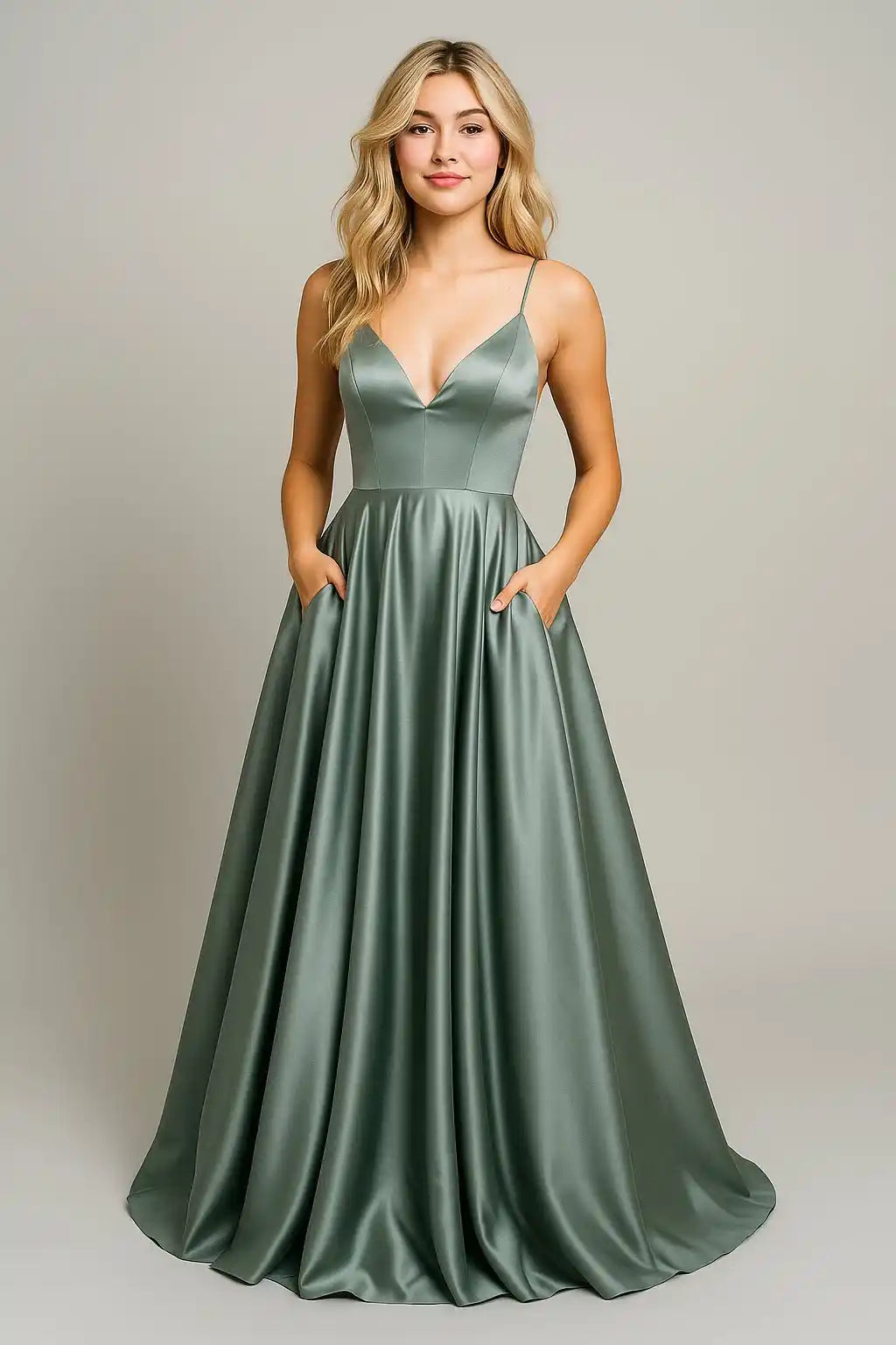 Dark Sage Green AVA Prom Dress - Open Back