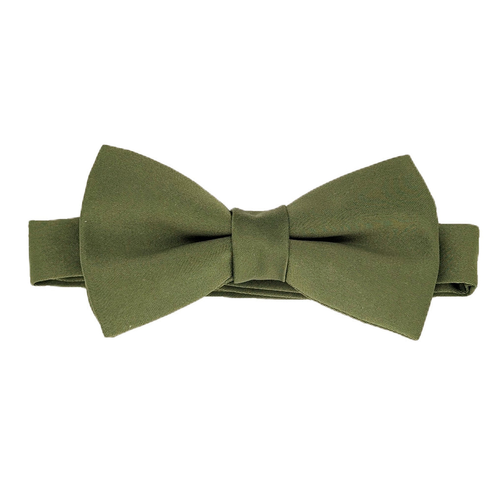 Ivy Boys Bow Tie in olive green with adjustable neckstrap for ages 5-12, ideal for weddings and formal childrenswear outfits.