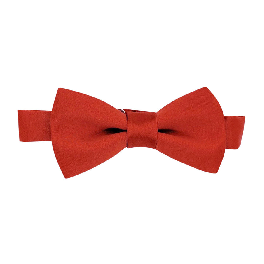 Sienna Boys Bow Tie in rich rust-red, pre-tied for kids aged 4-12. Ideal for weddings and formal events, made from 100% polyester.