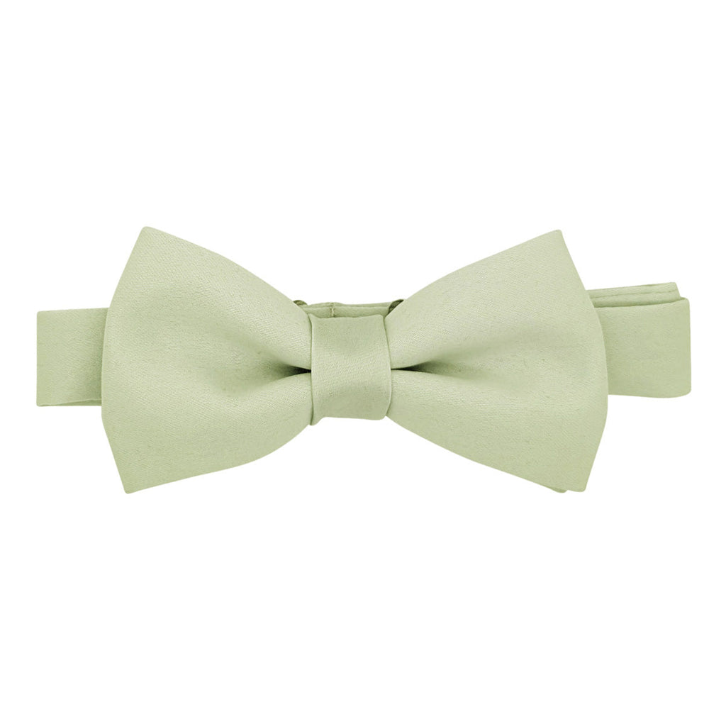Willow Bow Ties for Boys in soft sage green, ideal for weddings or formal events. Adjustable handmade design in premium fabric.