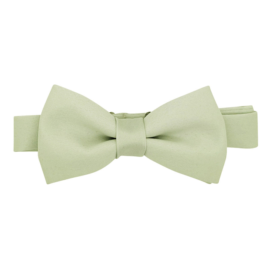 Willow Bow Ties for Boys in soft sage green, ideal for weddings or formal events. Adjustable handmade design in premium fabric.