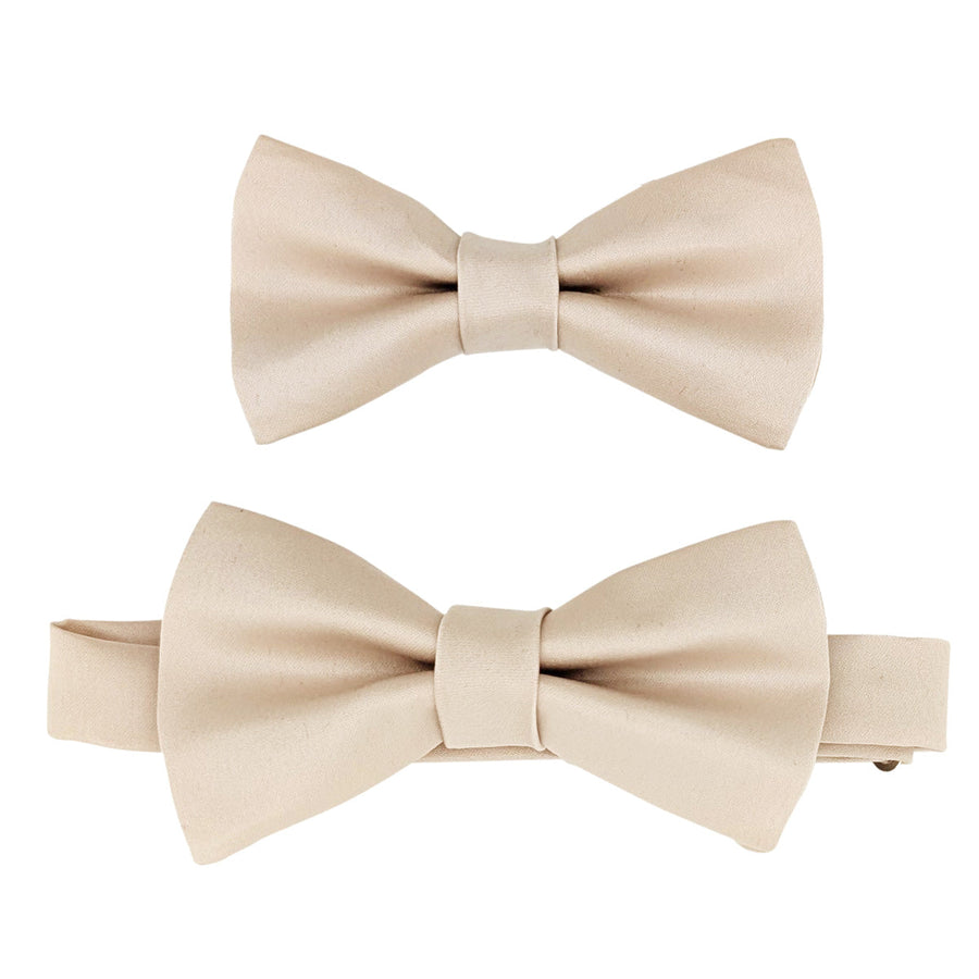 Set of two antique champagne boys bow ties, one with adjustable strap and one without. Ideal wedding accessories for children's formal outfits.