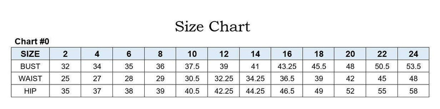 Size chart for La Divine Mermaid Gown showing bust, waist, and hip measurements from size 2 to 24 for accurate dress fitting.