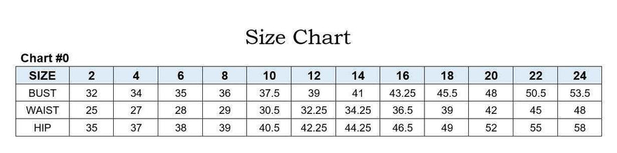 Size chart for Stretch Mermaid Gown with Lace Up Back - Ladivine CD2219, showing bust, waist, and hip measurements for sizes 2 to 24.