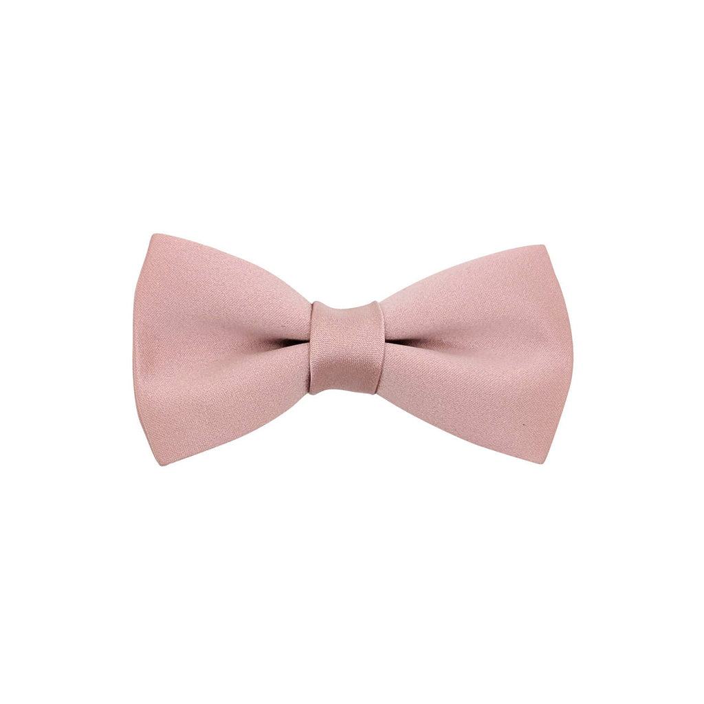 Single suede pink boys bow tie in pre-tied design, crafted from 100% polyester. Suitable for children's formalwear and special occasions.