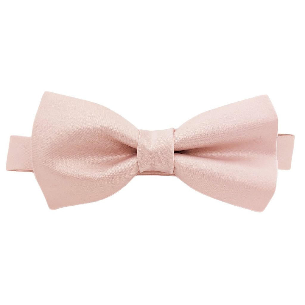 Blush Pink Bow Tie in pre-tied style, handmade wedding accessory from the UK, ideal for grooms and formal events.