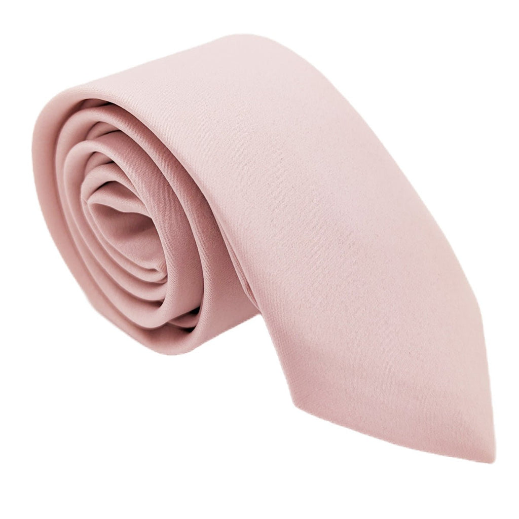 Rolled Blush Pink Boys Tie showcasing soft texture and quality finish. Perfect wedding accessory for boys aged 5-12.