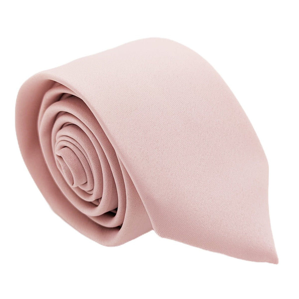 Wedding Tie - Blush Pink Tie rolled for display, handmade and durable with soft satin finish, ideal for groomsmen attire.