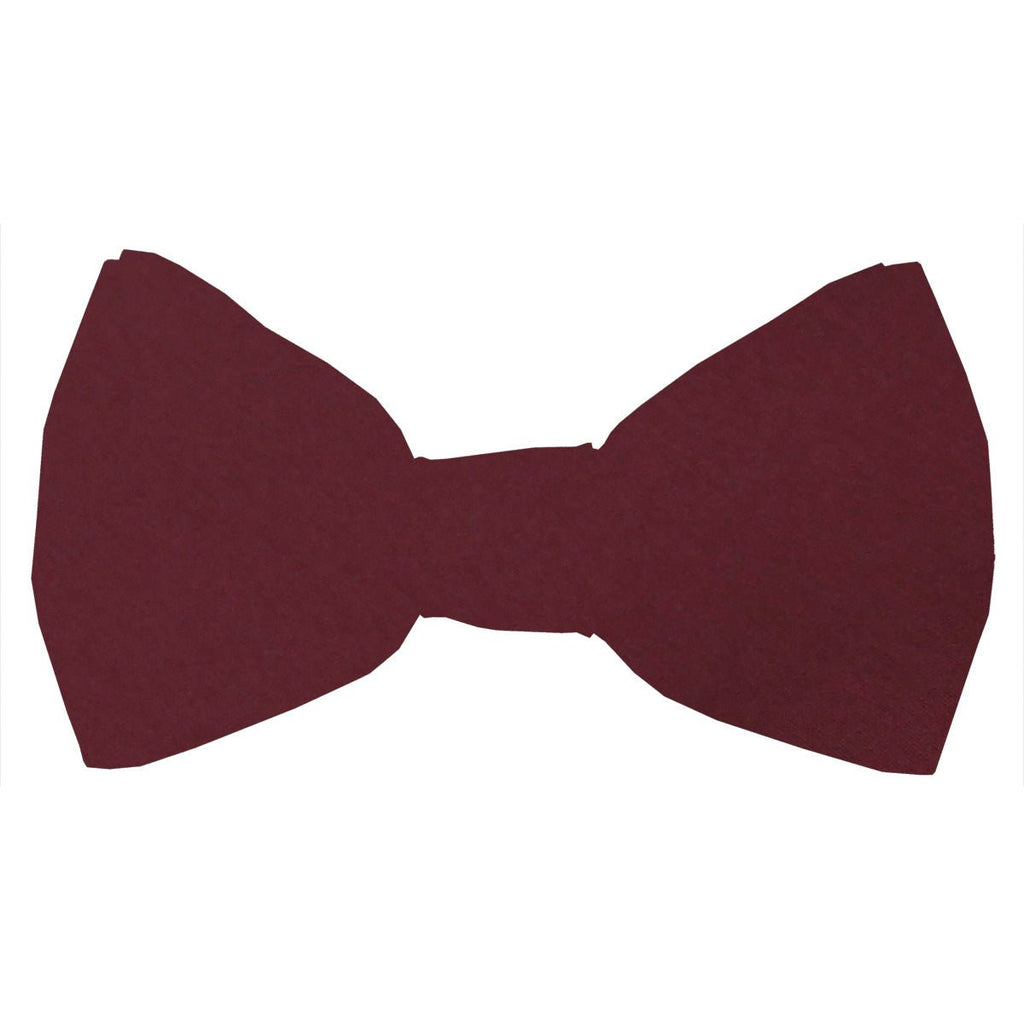Burgundy Boys Bow Tie from the Burgundy Collection, ideal wedding accessory for kids aged 4-12. Made from 100% polyester with adjustable fit.