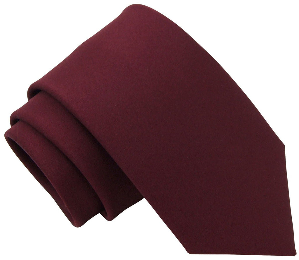 Boys ties burgundy in plain polyester, ideal for ages 5 to 12. Classic children's necktie for formal occasions or school uniforms.
