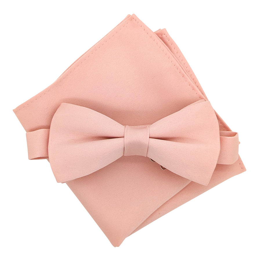 Vintage Rose Pocket Square - Handkerchief Polyester | Dry Clean paired with matching bow tie, elegant wedding accessory set in blush pink.