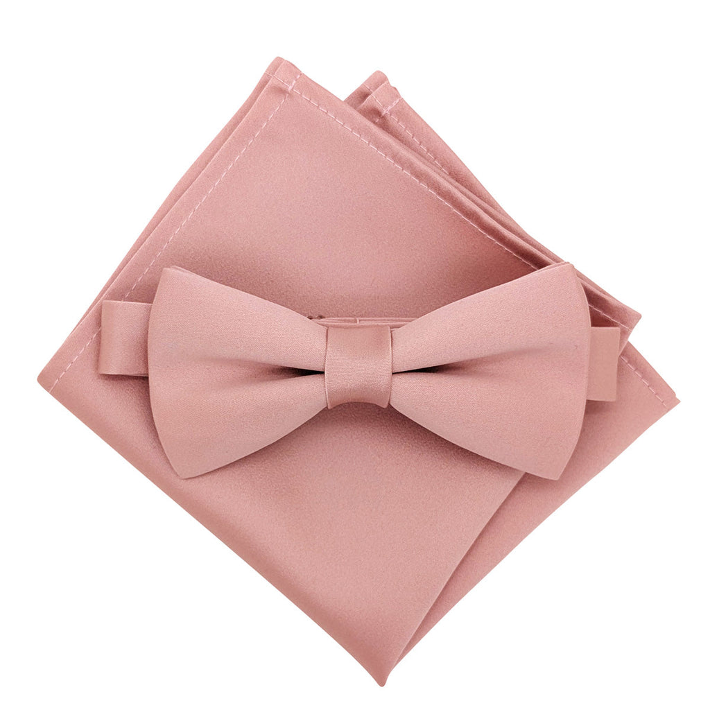 Rose Gold Bow Tie - Elegant Wedding Attire | Adjustable, Handmade. Matching rose gold bow tie and pocket square set for weddings and formalwear.