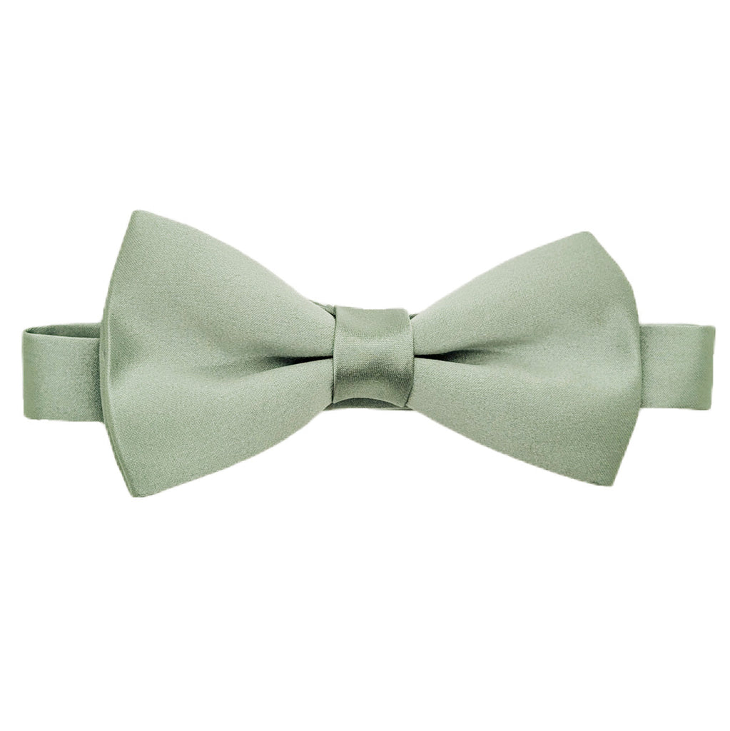 Seagrass Bow Tie in soft sage green, handmade and adjustable, ideal for weddings and formal events. Features a classic pre-tied design.