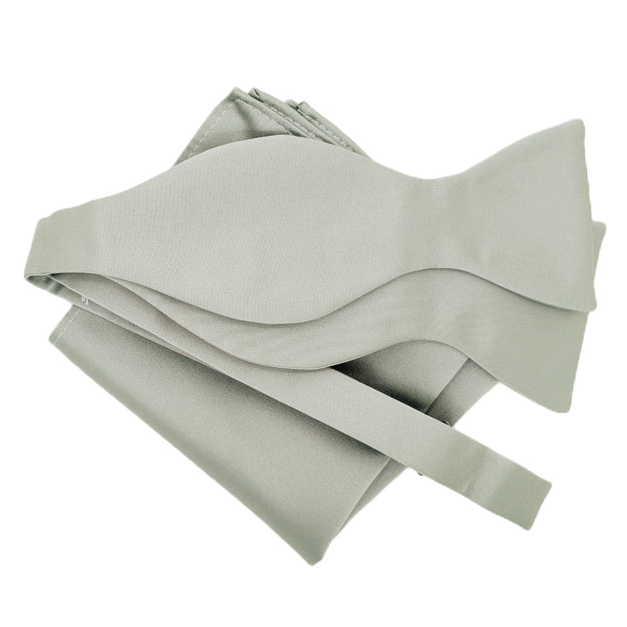 Self-tie Seagrass Bow Tie with matching pocket square, handmade in the UK. Elegant sage green set for wedding attire.