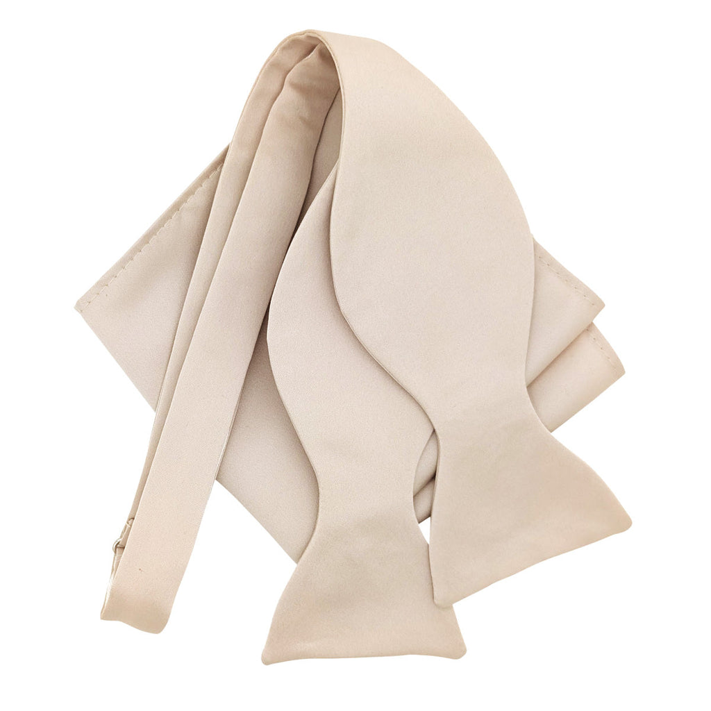 Antique Champagne Bow Tie - Wedding Accessory | Handmade, Adjustable self-tie bow tie with matching pocket square, perfect for bespoke wedding looks.