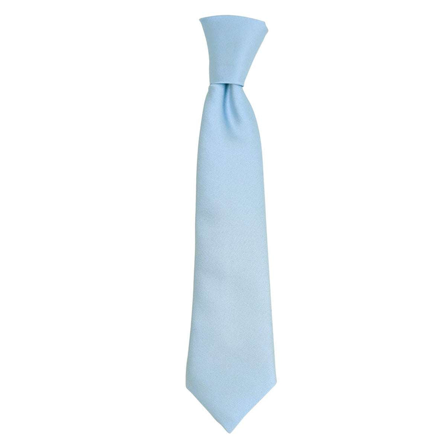 Light Blue Boys Tie for ages 5-12, pre-tied with adjustable neckband. Made from 100% polyester, ideal for formal childrenswear occasions.