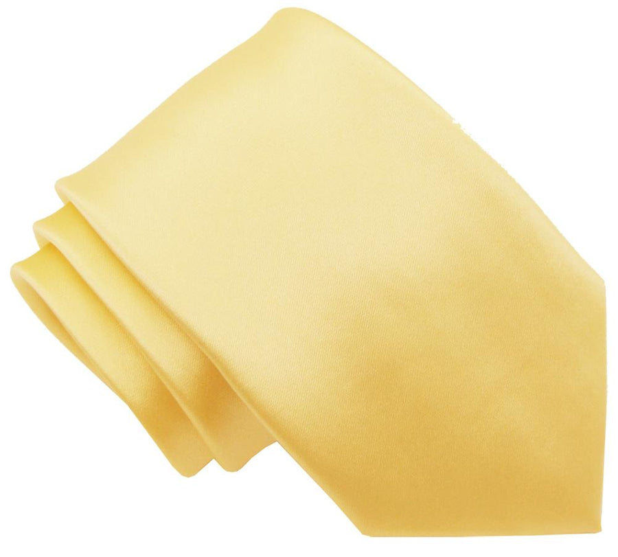 Sherbet Lemon Wedding Tie in a soft yellow satin finish, ideal for grooms and groomsmen. Handmade accessory for elegant wedding attire.